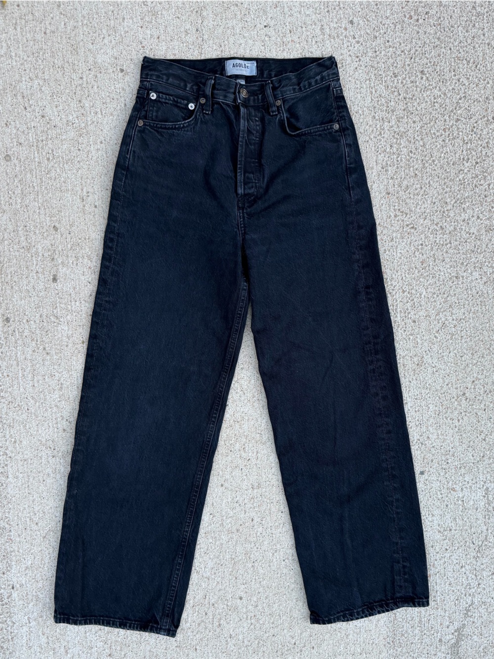 AGOLDE Ren High Rise Wide Leg Jeans Scowl Faded Black Size 24 Button Fly EUC